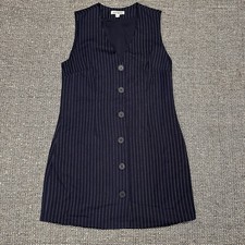 Steve Madden Pinstripe Dress Women Medium Navy Sleeveless Button Front Mini