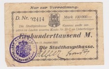 Banknote inflation 100000 Mark City Treasury Kamenz 13.8.1923 (144477)