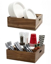 Acacia Wood Utensil Holder for Party Set of 2 - 11" x 9.5" Utensil Caddy fo...