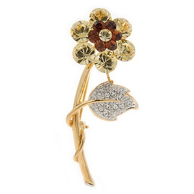 CZ Kristall Gänseblümchen Blume Brosche aus vergoldetem Metall - 50 mm L