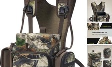 Binocular Harness Chest Pack with MOLLE System, 2 Detachable Pouches, Camo