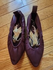 Free People Burgundy Leather Crisscross Strap Mary Jane Ballet Flat Shoes Sz 6