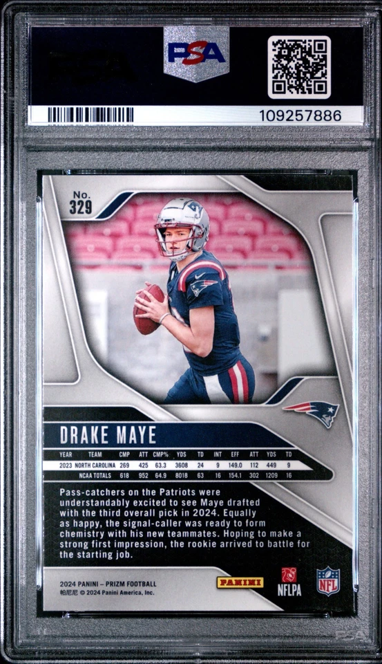 Drake Maye #329 PSA 10 RC 2024 Panini Prizm Rookie New England Patriots - image 2 of 2