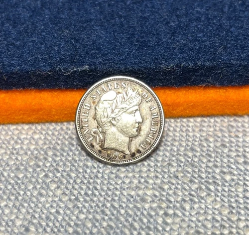 (#102210) Barber Dime:  1906.  AU details