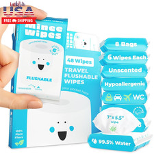 Impossibly Compact Travel Flushable Wipes - 99.5 Water and Aloe - Safe for Sens