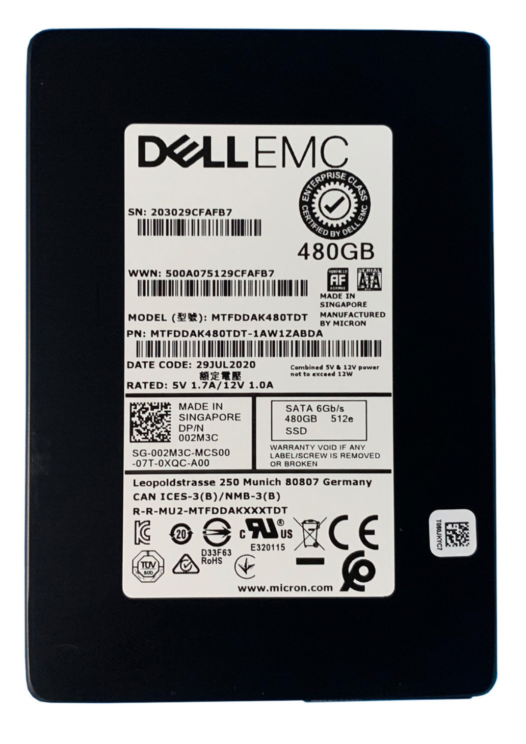 02M3C DELL EMC MICRON MTFDDAK480TDT 480GB SATA 6GBPS 2.5" SSD T350 R640 R440