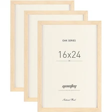 Oak Wood 16X24 Frame Set of 3, Wide Molding, Natural Solid Wood Picture Frame 16