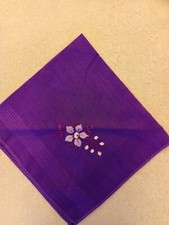 Vintage Purple Hanky Needlepoint Flowers