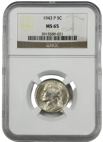 1943 P USA Jefferson Nickel 5c Coin NGC MS 65