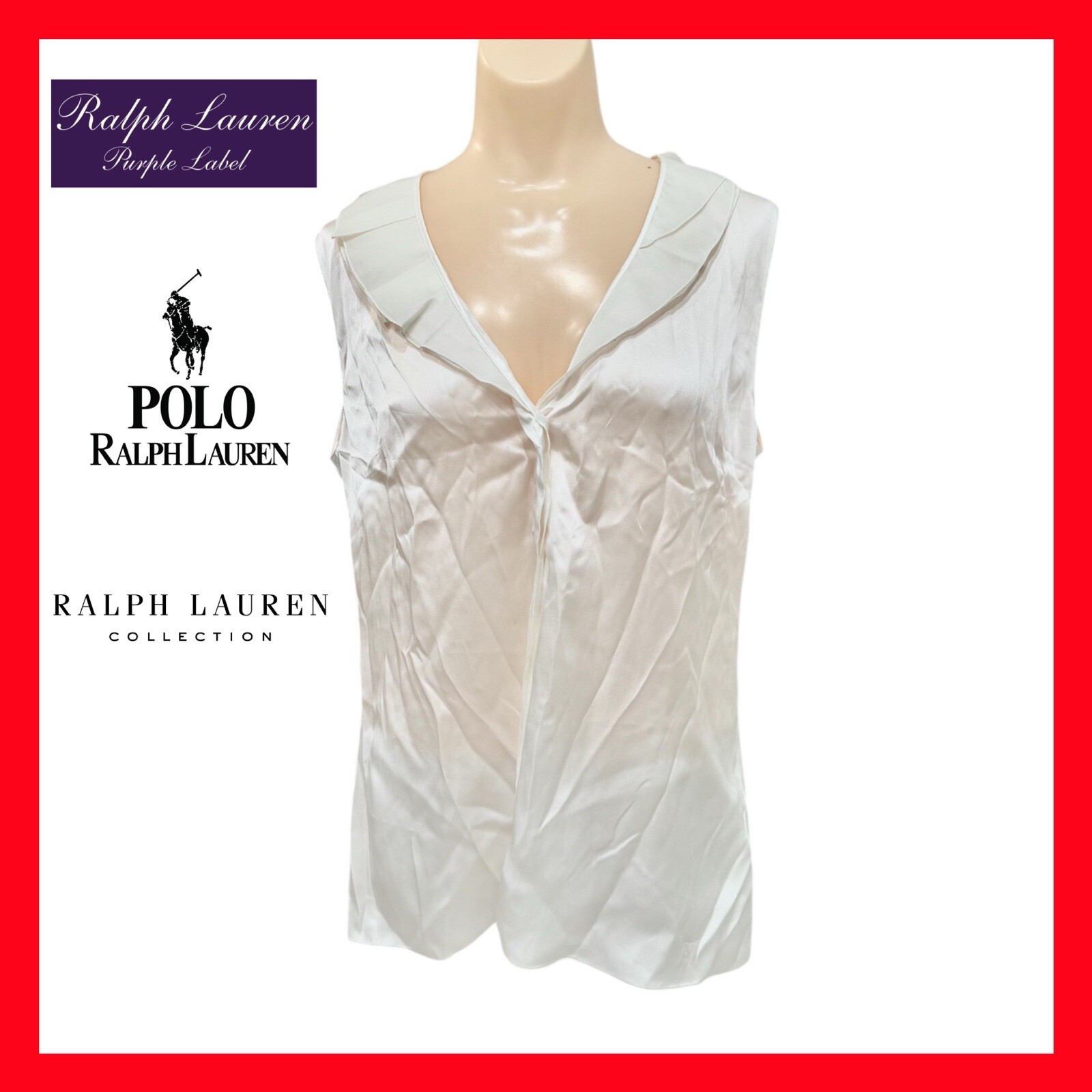 $1190 Ralph Lauren Purple Label Carlynn Ruffle-Trim 100% Silk Blouse Wmn Size 4