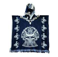 Hooded Kids Alpaca Wool Poncho South American Aztec Figure