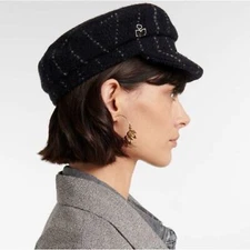 Isabel Marant NWT Midnight Navy Virgin Wool Embroidered Logo Evie Baker Boy Hat