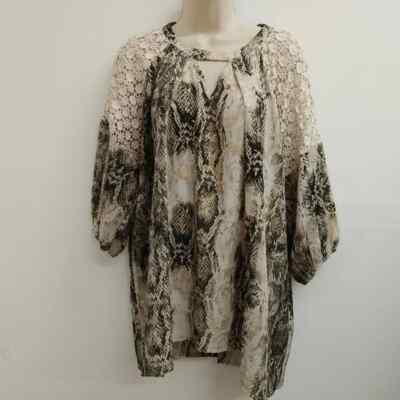 G&E Womens Animal Printe 3/4 Sleeve Top Bluse Shirt Green Gray Beige Size XL