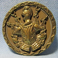 Antique ARMOR & BATTLE AXE Large Button ~ Amazing Brass Sewing Button