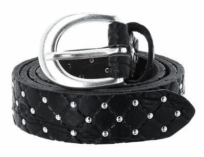b.belt Lilou Silver Leder-Nietengürtel W95 Gürtel Accessoire Black Neu
