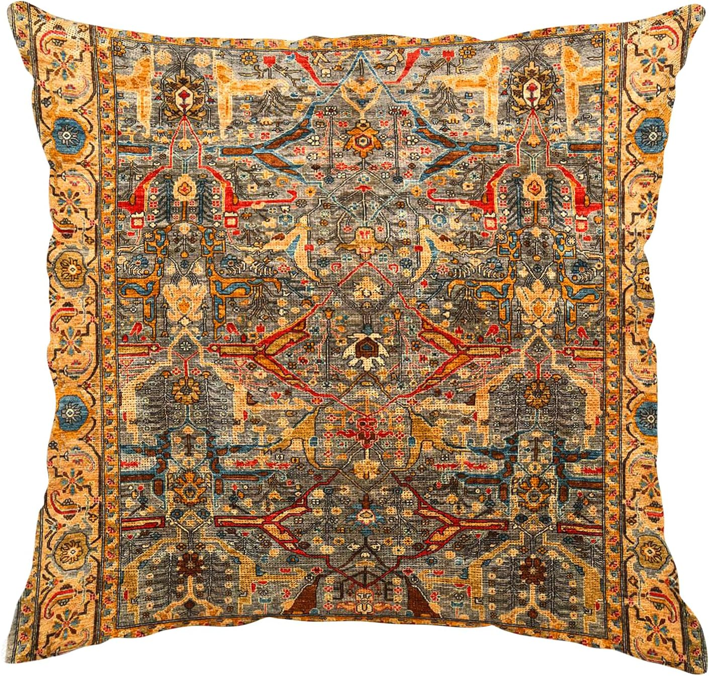 Boho Orange Ethnic 14x14 Outdoor Decorative Throw Pillow Covers-image