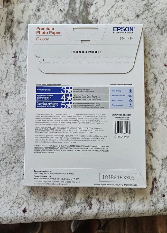 5 packages 20 Sheets each - EPSON Premium Photo Paper - GLOSSY - 5x7 Inches - Image 2 of 2