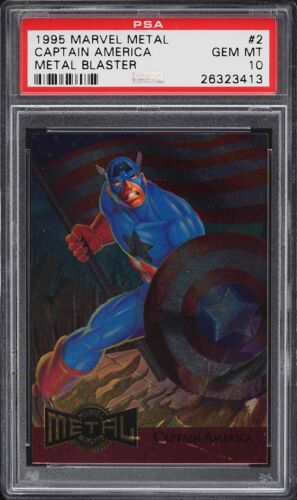 1995 Marvel Metal Card # 2 Captain America METAL BLASTER PSA 10 GEM MINT - Picture 1 of 2