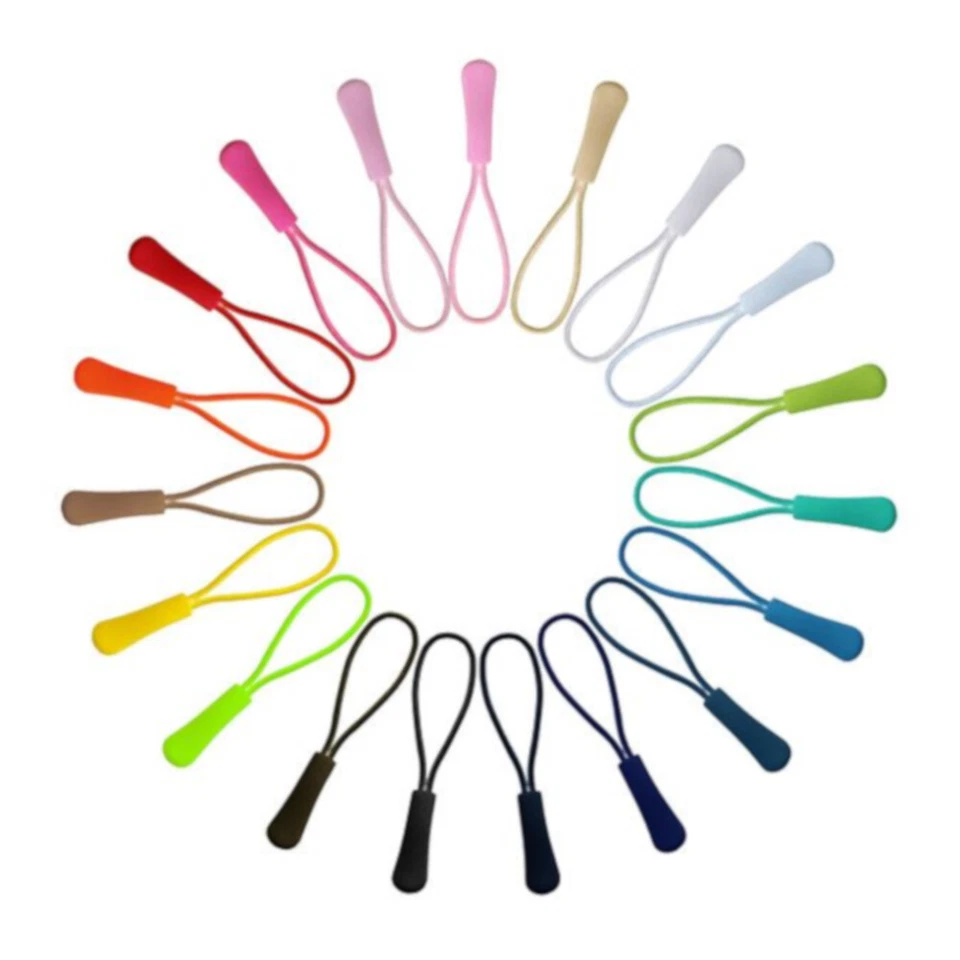 10 Reißverschluss Anhänger - mit Kordelschnur und Greifer Unifarben Pull Zipper