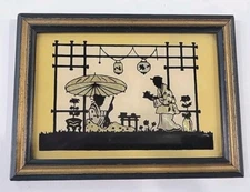 Vintage Reverse Painted Silhouette Framed 