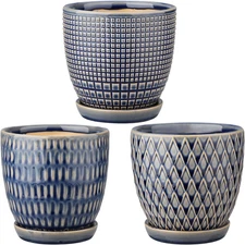 4 Inches Ceramic Planter Pots 3 Set of Small round Flower Pots with Drainage Hol