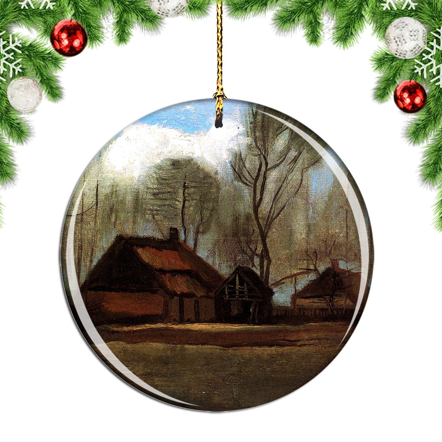 Van Gogh Farmhouses Among Trees Painting Christmas ornament city travel souvenir