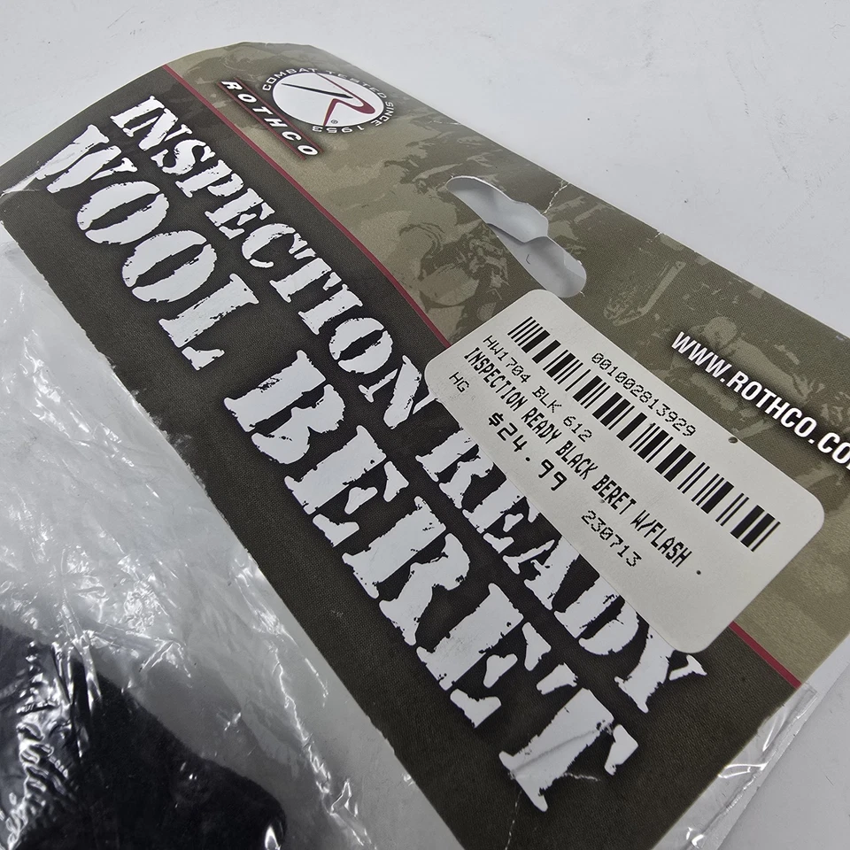 Boina de uniforme de lana negra lista para inspección militar con flash azul tipo ejército de EE. UU. Foto 3 de 4