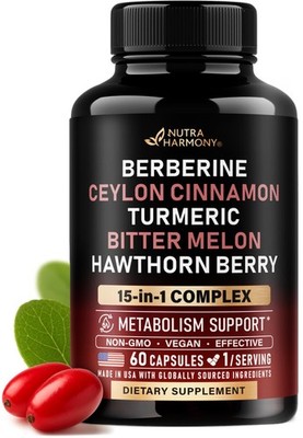 Berberine with Ceylon Cinnamon | Bitter Melon (Karela) | 60 Count (Pack of 1) 