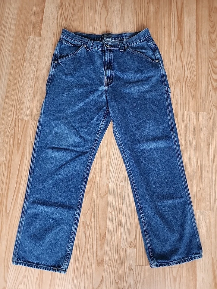 Saddlebred 尺码 36W X 32L 蓝色牛仔裤直筒高腰棉质男式复古 — 第 2/4 张图片