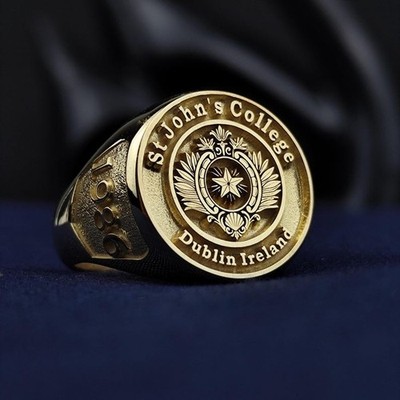 Custom St John s College Ring Personalized Gold Plated Dublin Ireland Signet