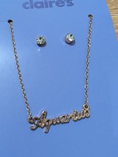Claire s Girls Zodiac Sign Astrological Symbol Necklace Aquarius Gold Earrings