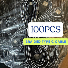 100 Pack Braided USB Type-C Fast Charging Data SYNC Charger Cable Cord 10FT Lot