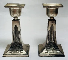 1933-34 Chicago World Fair Candle Stick Holders Hall Of Science-Federal Building