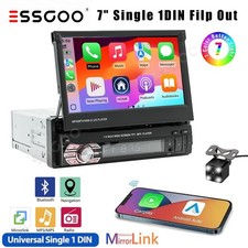 Single 1 Din 7" Flip Out Car Radio Stereo Apple Carplay car Bluetooth Player+CAM