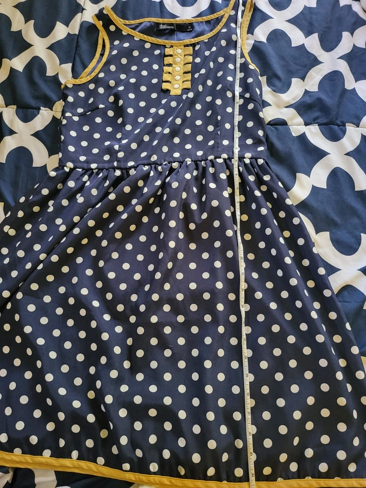 Dear Creatures Polka Dot Dress Medium Women's Navy Yellow Sleeveless Foto 4 de 4