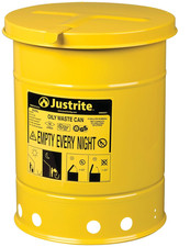 Justrite 6 Gallon Galvanized Steel Oily Waste Can, 16" X 12" Metal Oil Rag Safet