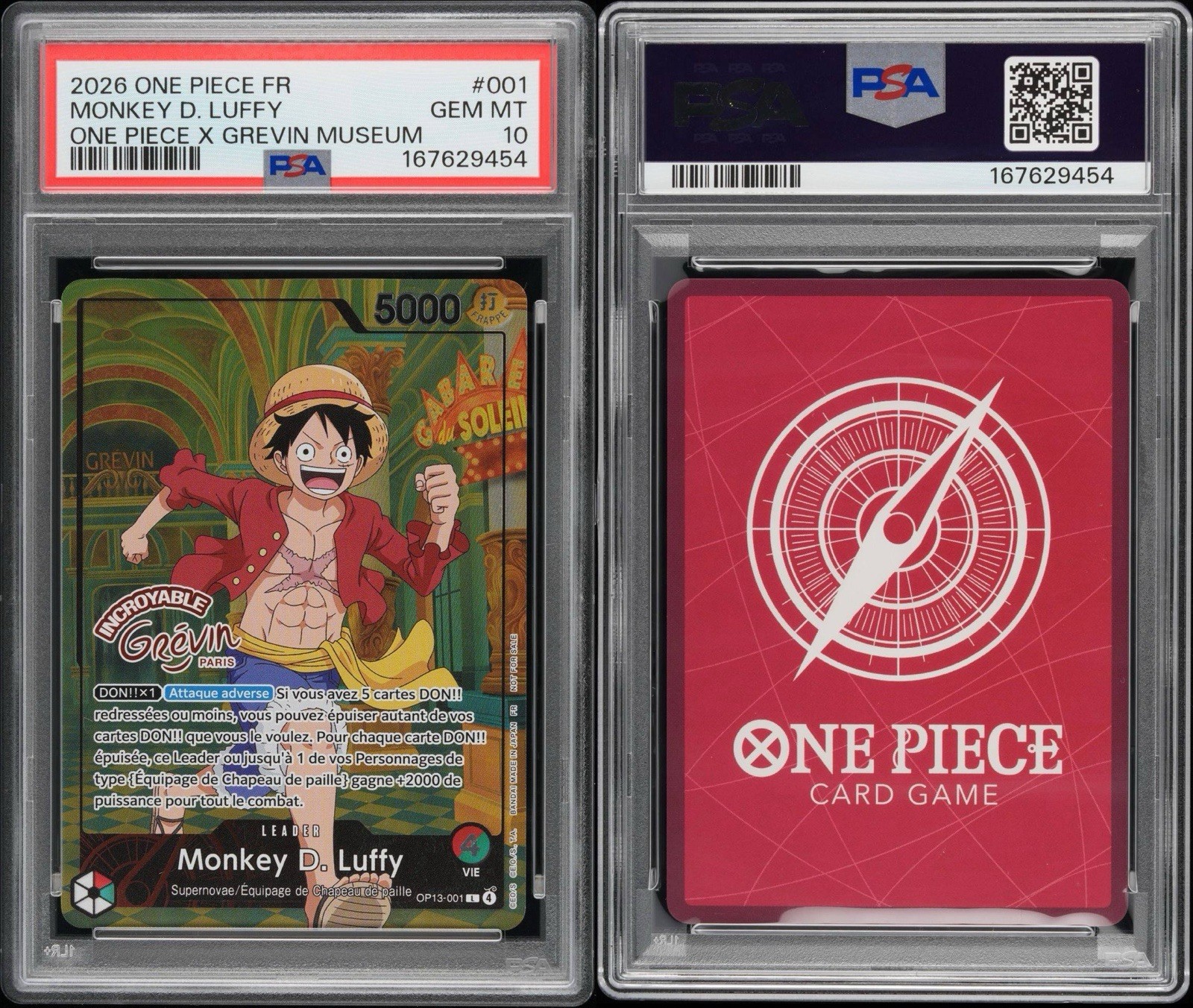 2026 One Piece Monkey D Luffy Grevin Museum French Promo Card PSA 10 *IN HAND* view 3