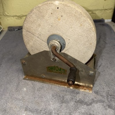 Vintage Ohioan Knife Blade Wet Sharpener Grinding Grinder Stone Wheel Hand Crank