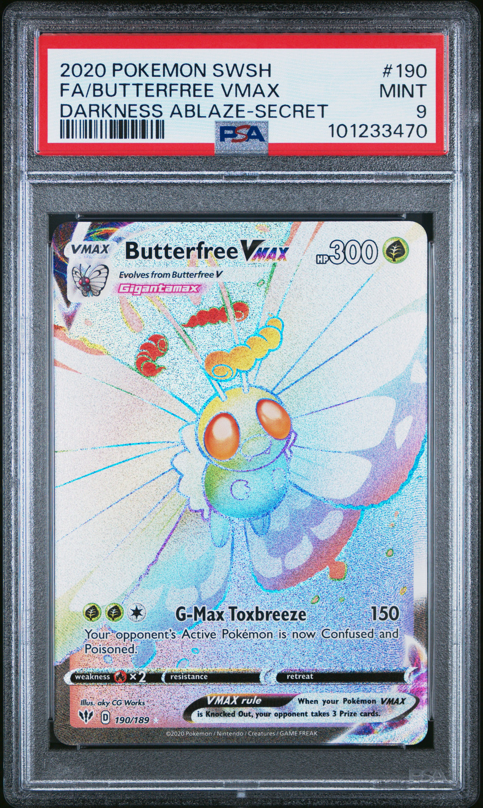 2020 POKEMON SWORD & SHIELD DARKNESS ABLAZE #190 FULL ART/BUTTERFREE VMAX PSA 9