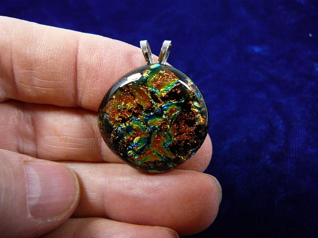 DL 830 DICHROIC Fused GLASS Pendant JEWELRY ORANGE BLUE GREEN