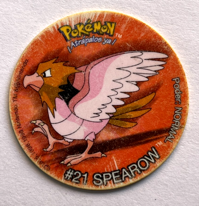 1999 TAZO POKEMON KANTO Chipy #021 SPEAROW Peru Pogs Flips Frito