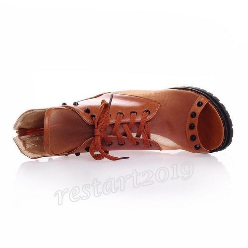 Womens Peep Toe Gladiator Flat Mesh Breathable Ankle Boots Sandals Lace Up Shoes - Picture 6 of 15
