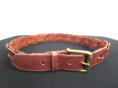 Zele Brown Leather Hand Braided Link Brass Buckle Women display picture 2