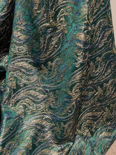 Green Blue Gold Metallic Brocade Fabric 58” Width Sold By Yard - Picture 8 of 8