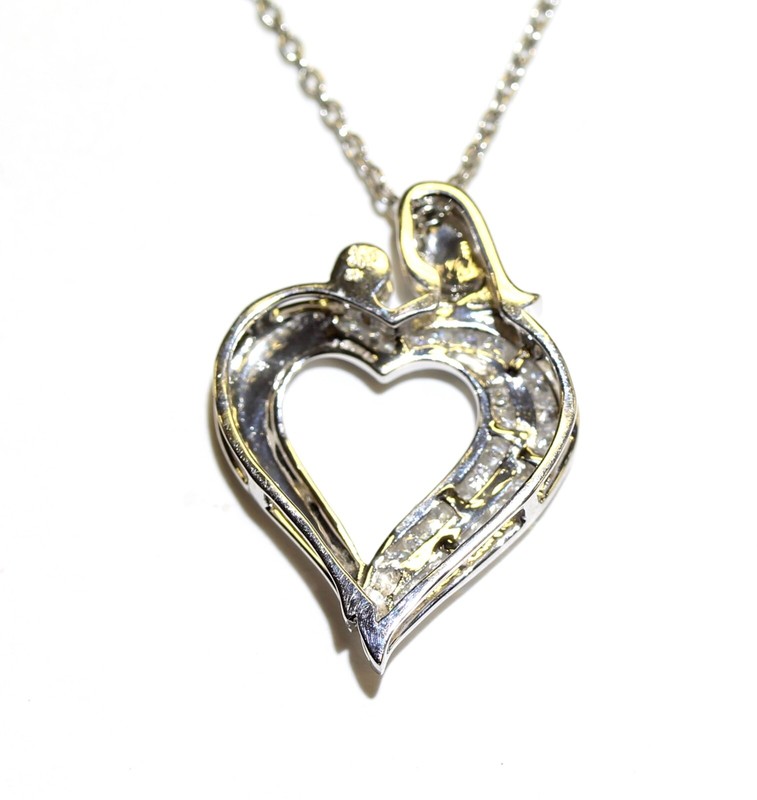 New 925 Sterling Silver .25ct SI2 H diamond mother child pendant necklace 3.2g
