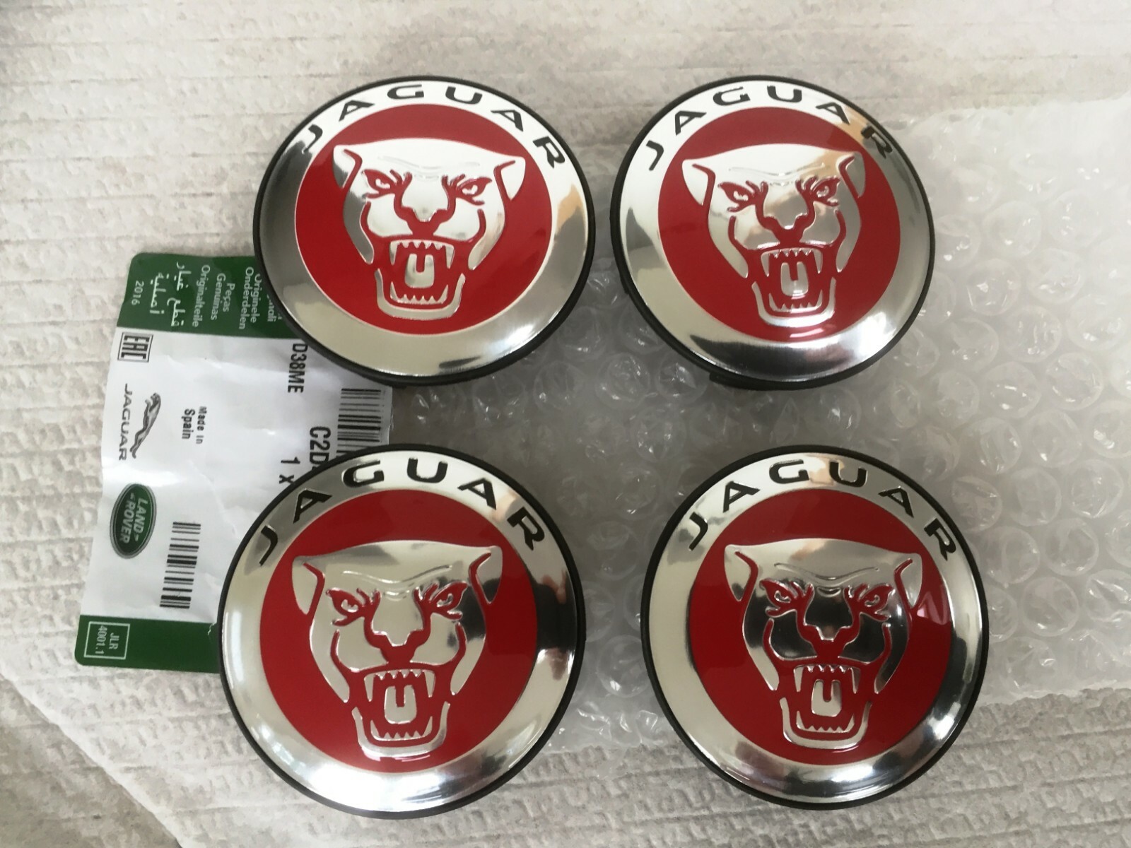 GENUINE JAGUAR RED ALLOY WHEEL CENTRE CAP BADGES BRAND NEW C2D47107 XE