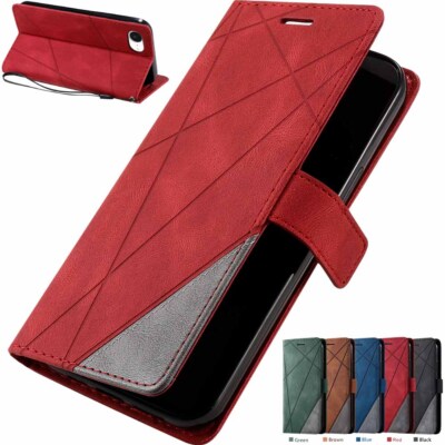 For iPhone 16e 16 15 14 13 12 11 8 SE XR Magnetic Flip Wallet Leather Case Cover