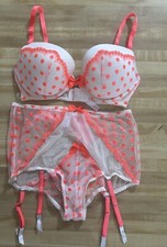 Vintage Victoria secret 34d Bra Panties Garter Silky Set Second Skin M