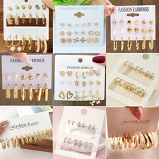 UK Women Ladies Fashion Jewelry Small Hoop Earstud Earrings Set Gold Silver