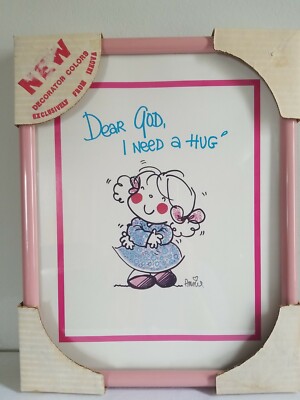 VTG ''DEAR GOD I NEED A HUG'' Child Nursery Kids  Room  Decor WALL PICTURE FRAME